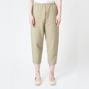 DANTON Linen Cotton Relaxed Pull On Crop Pants Khaki Beige Size 6